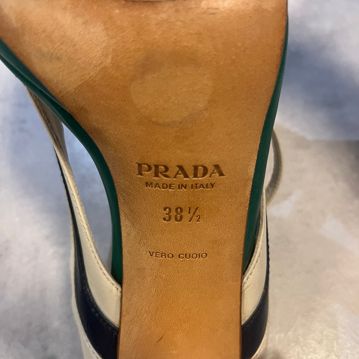 Prada Leather Colorblock Pattern T-strap Sandals