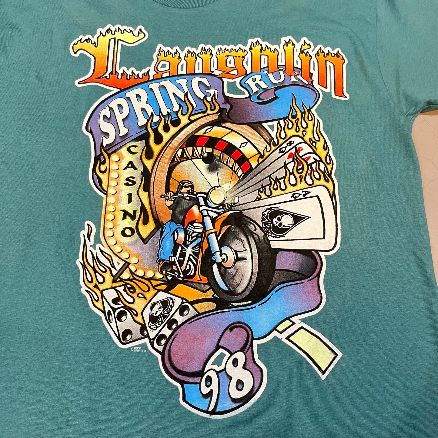 Vintage 1998 Laughlin Spring Run Biker Rally T-Shirt (Green)