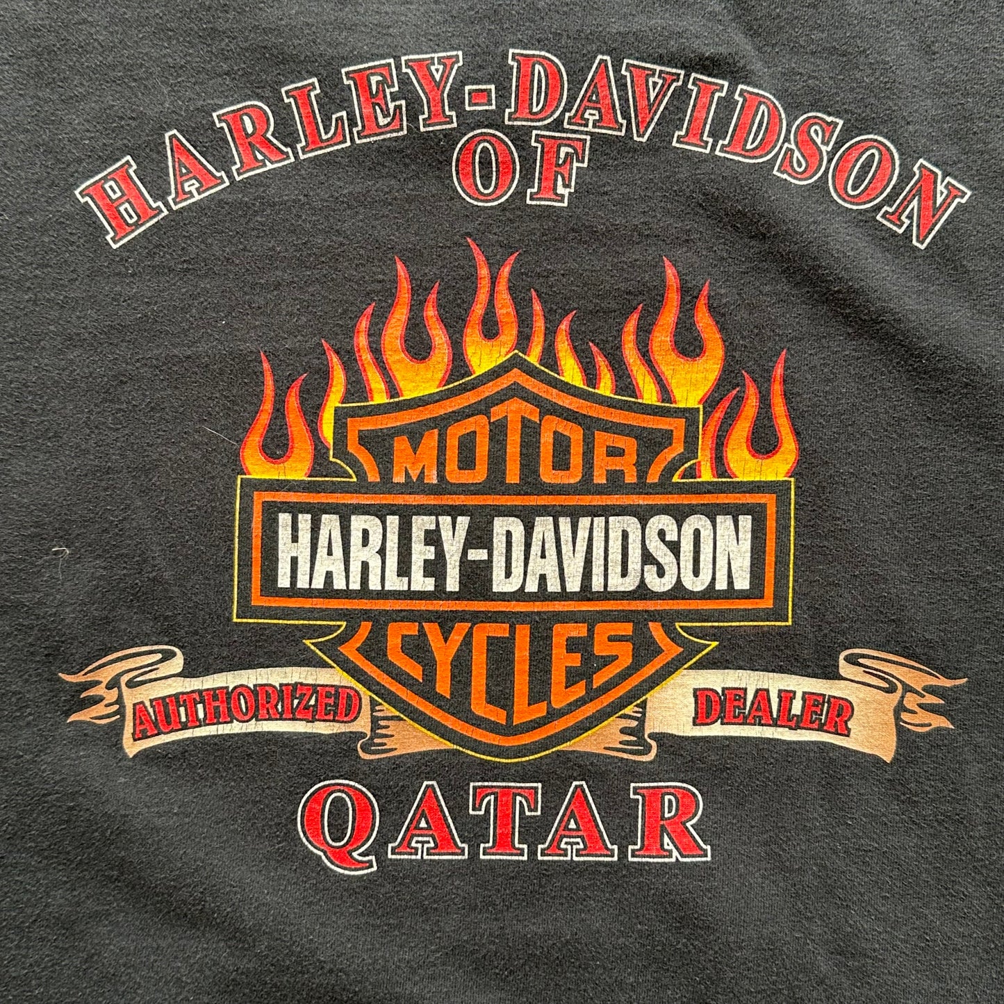 Vtg 2005 Flames Feed The Soul Qatar Harley Davidson T-Shirt
