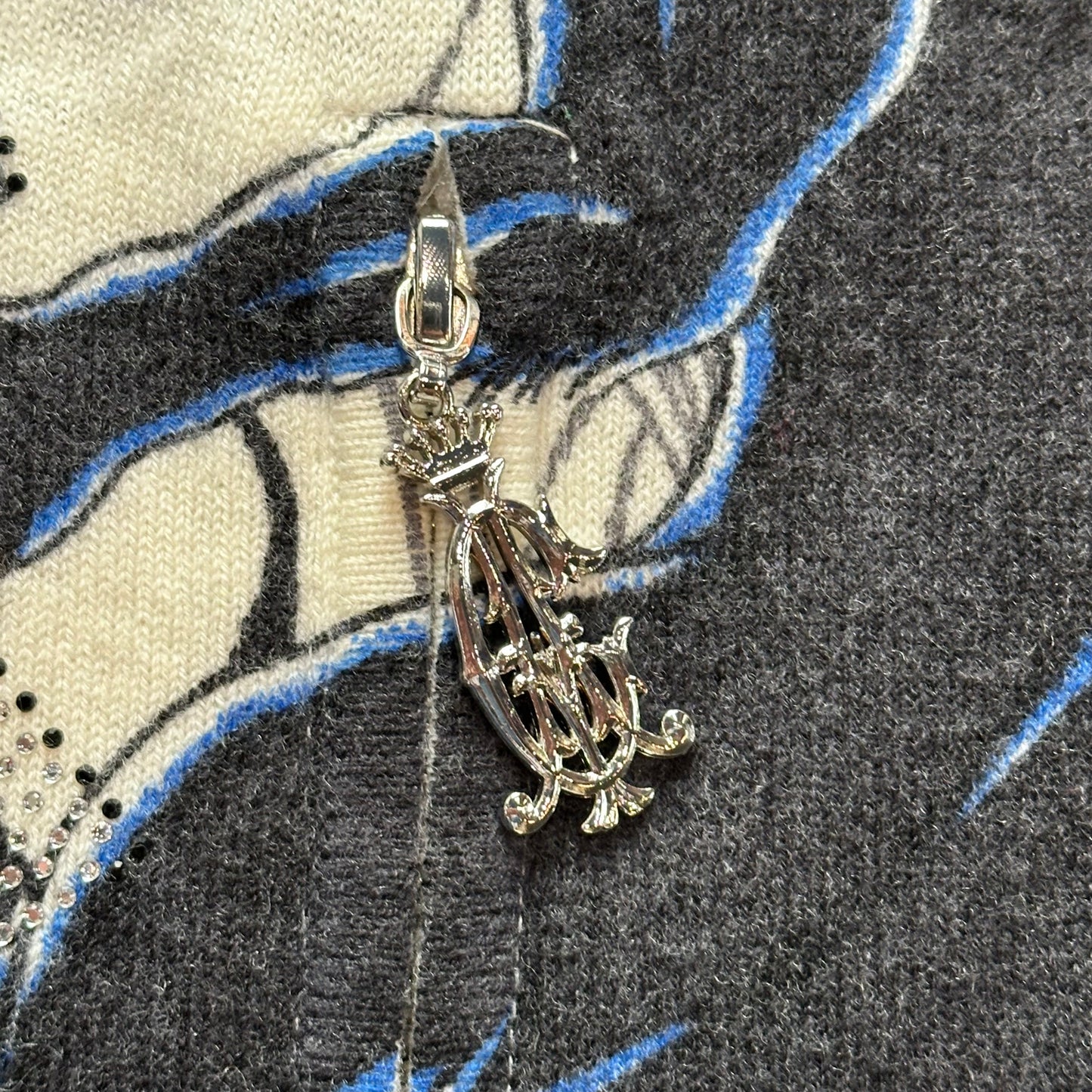 Christian Audigier Rhinestone Zip-Up Sweater