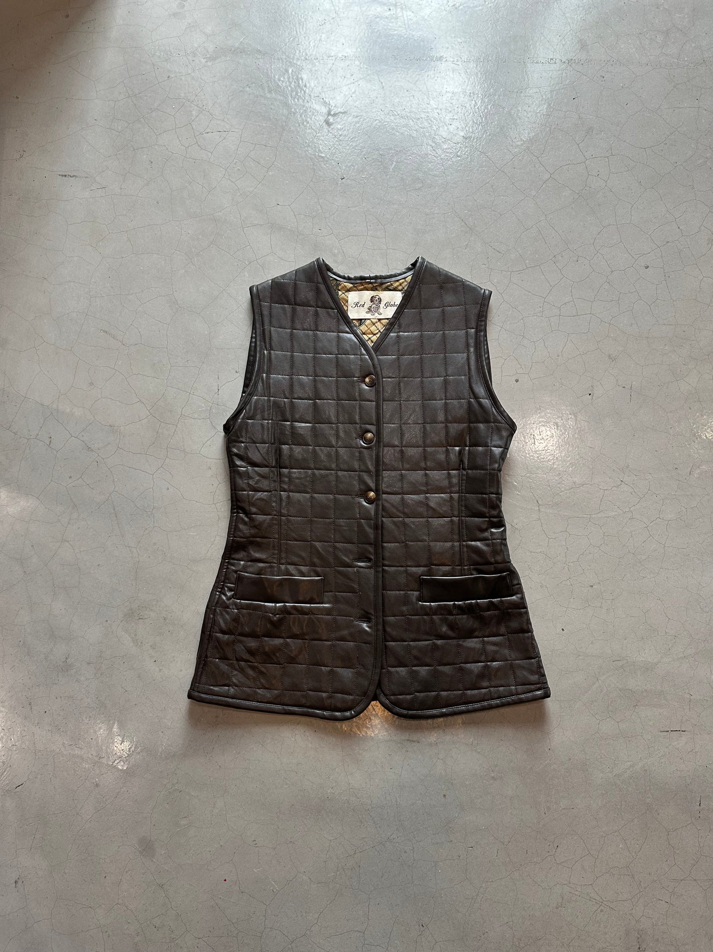 Vintage red globe leather vest