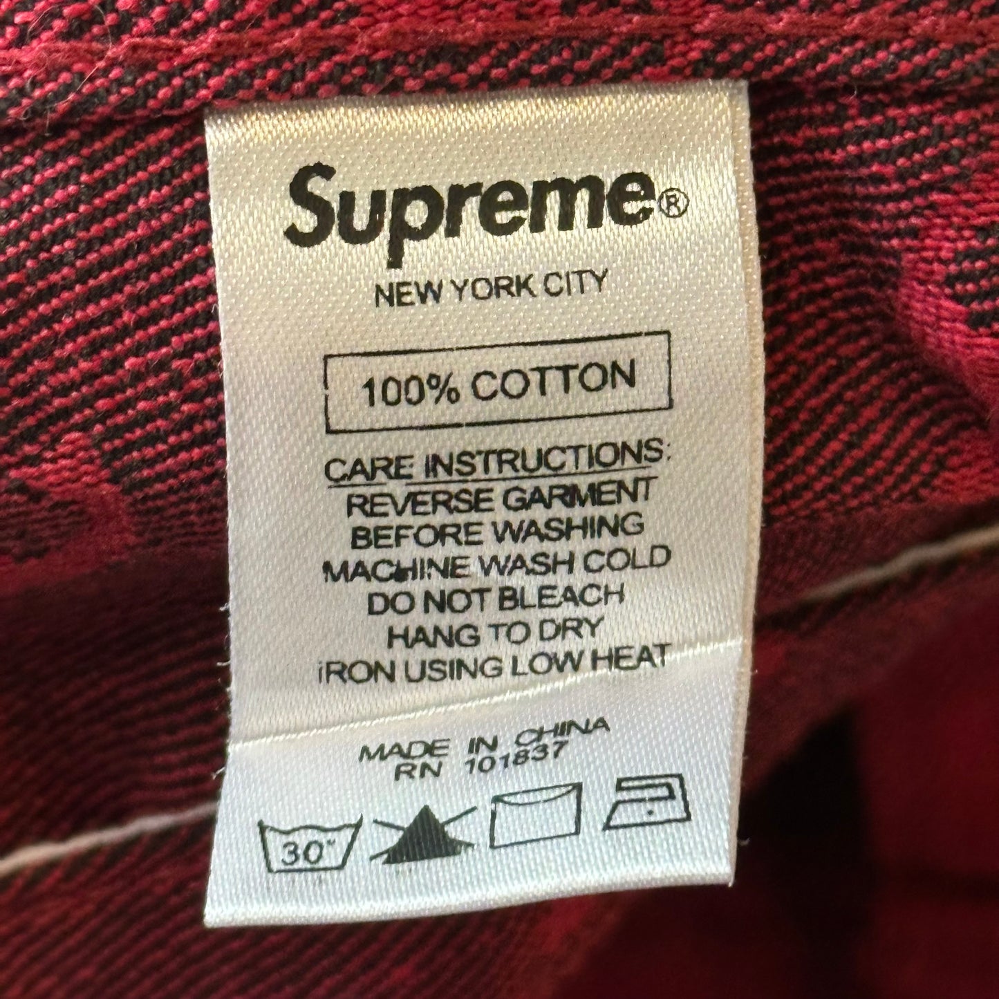 Supreme Frayed Logos Denim Trucker Jacket (Red)