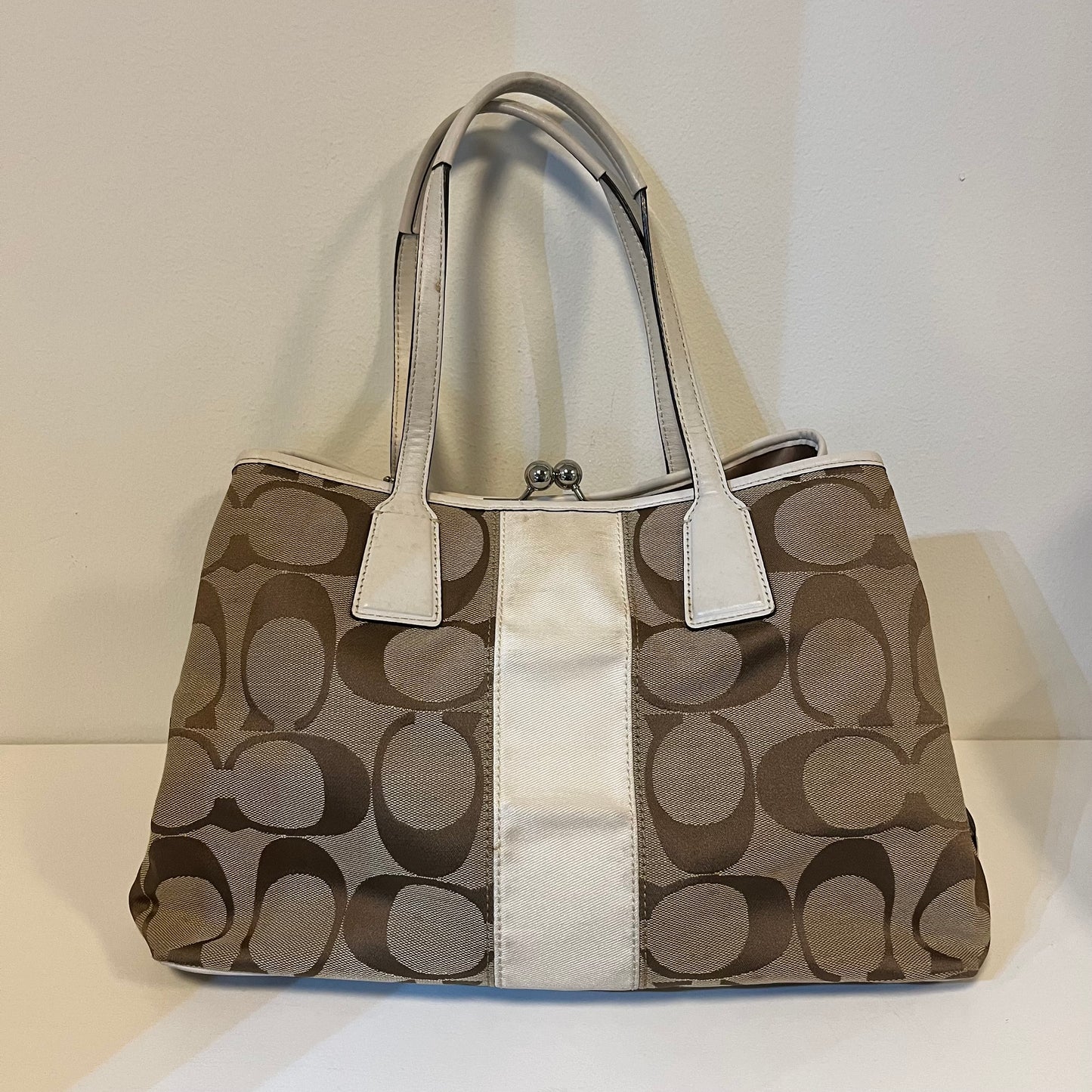 Coach Signature Canvas Kisslock Framed Bag