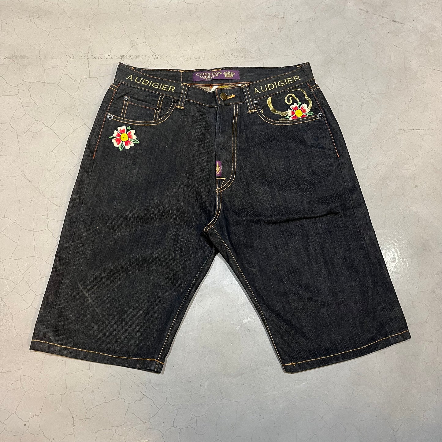 Vintage Christian Audigier Embroidered Jorts