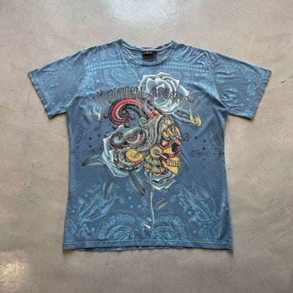 Y2K Christian Audigier Tribal Skull Tee