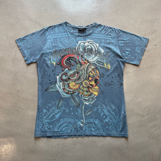 Y2K Christian Audigier Tribal Skull Tee