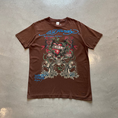 Y2K Ed Hardy by Christian Audigier Love Kills Slowly Brown Tee