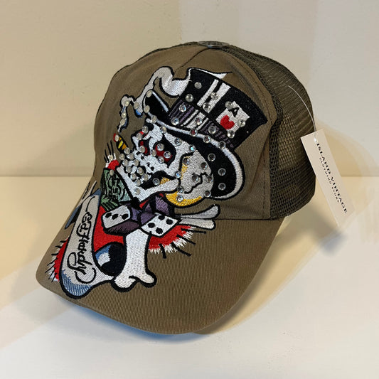 Y2K Ed Hardy Beige Skull Hat