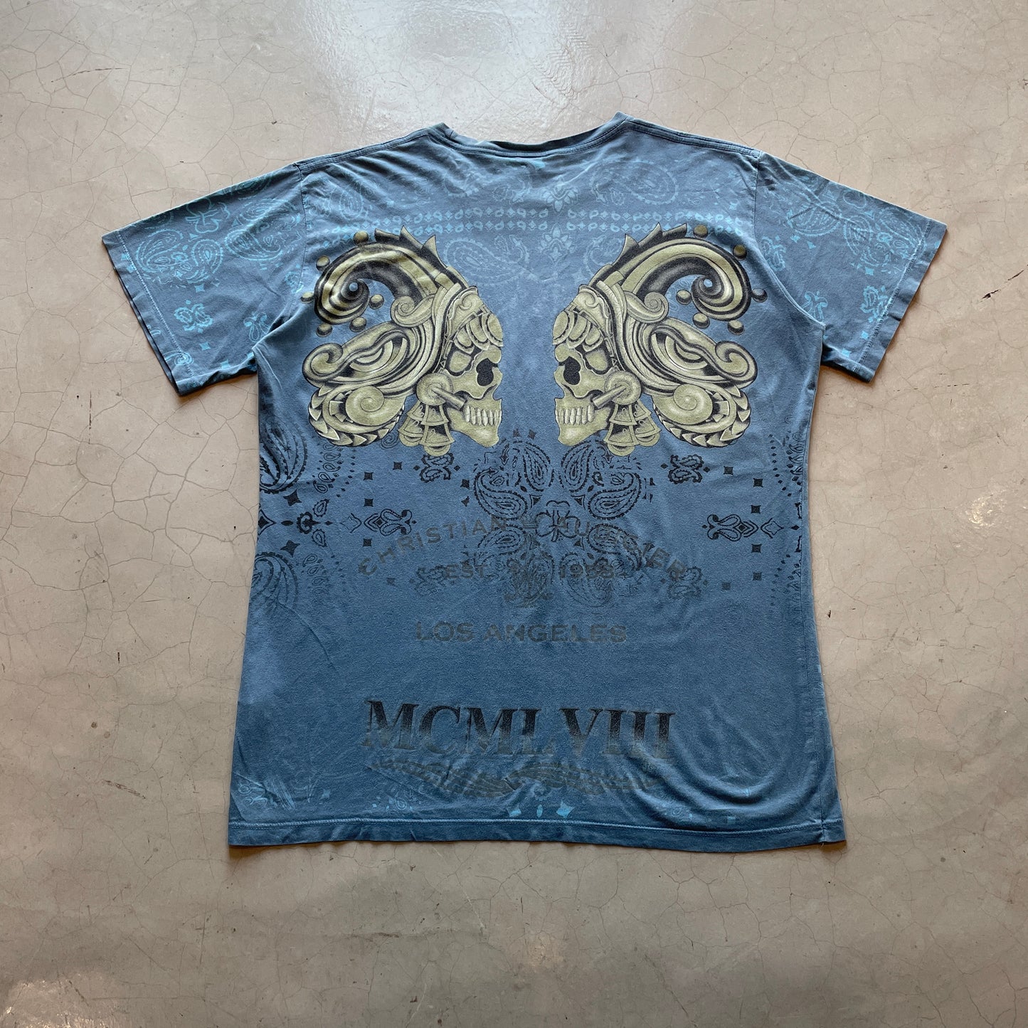 Y2K Christian Audigier Tribal Skull Tee