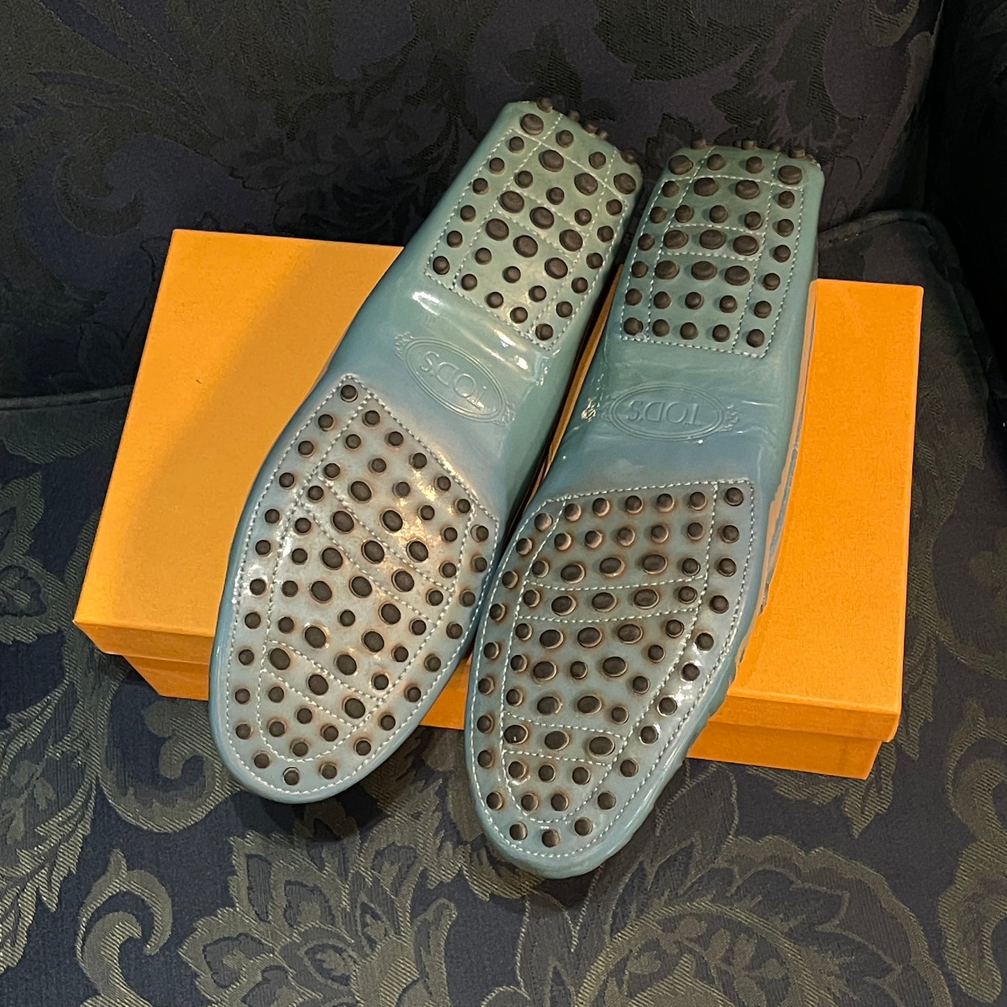 TOD’s Gommino Penny Slot Patent-Leather Loafers (Blue)