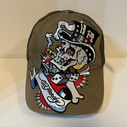 Y2K Ed Hardy Beige Skull Hat
