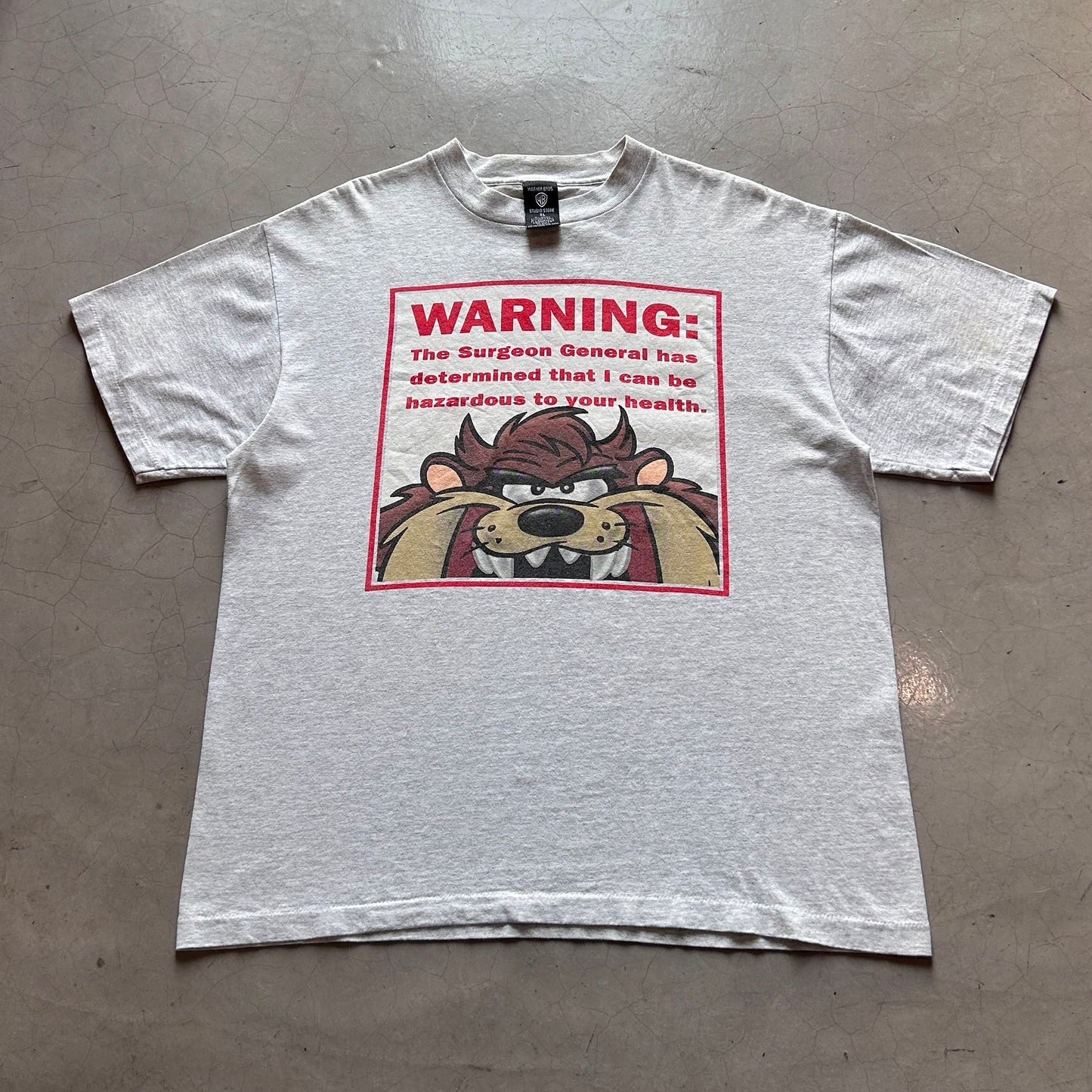 Vtg 1998 Warner Brothers Taz Warning Tee