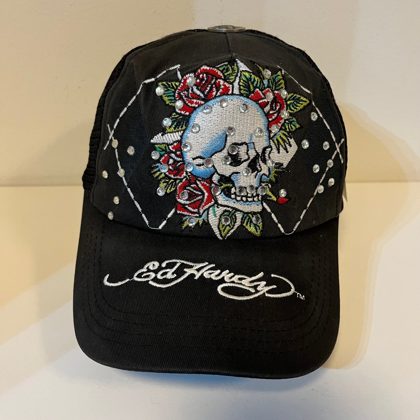 Y2K Ed Hardy Skull Rose Hat
