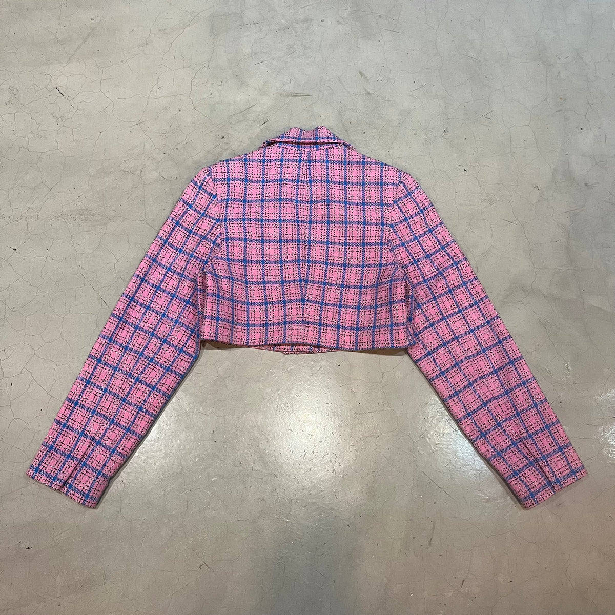 Ganni Tweed Check Cropped Blazer