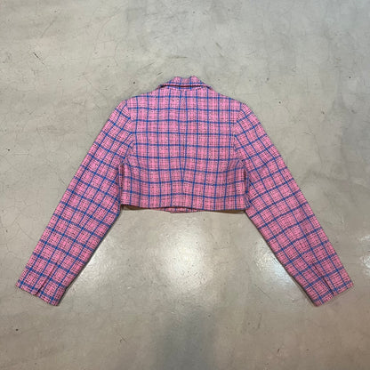Ganni Tweed Check Cropped Blazer