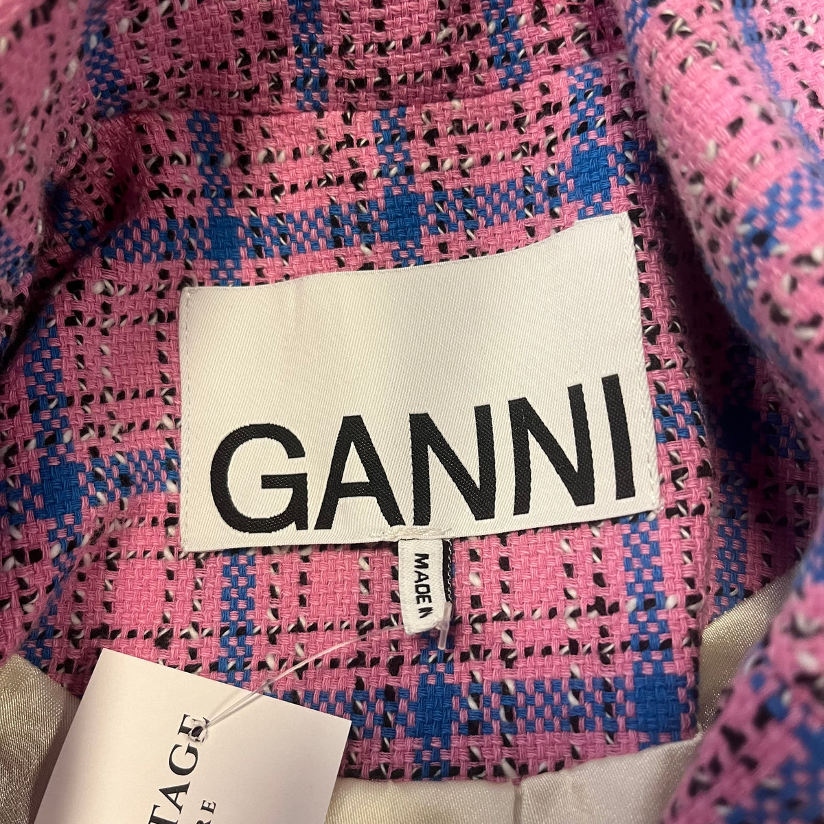 Ganni Tweed Check Cropped Blazer