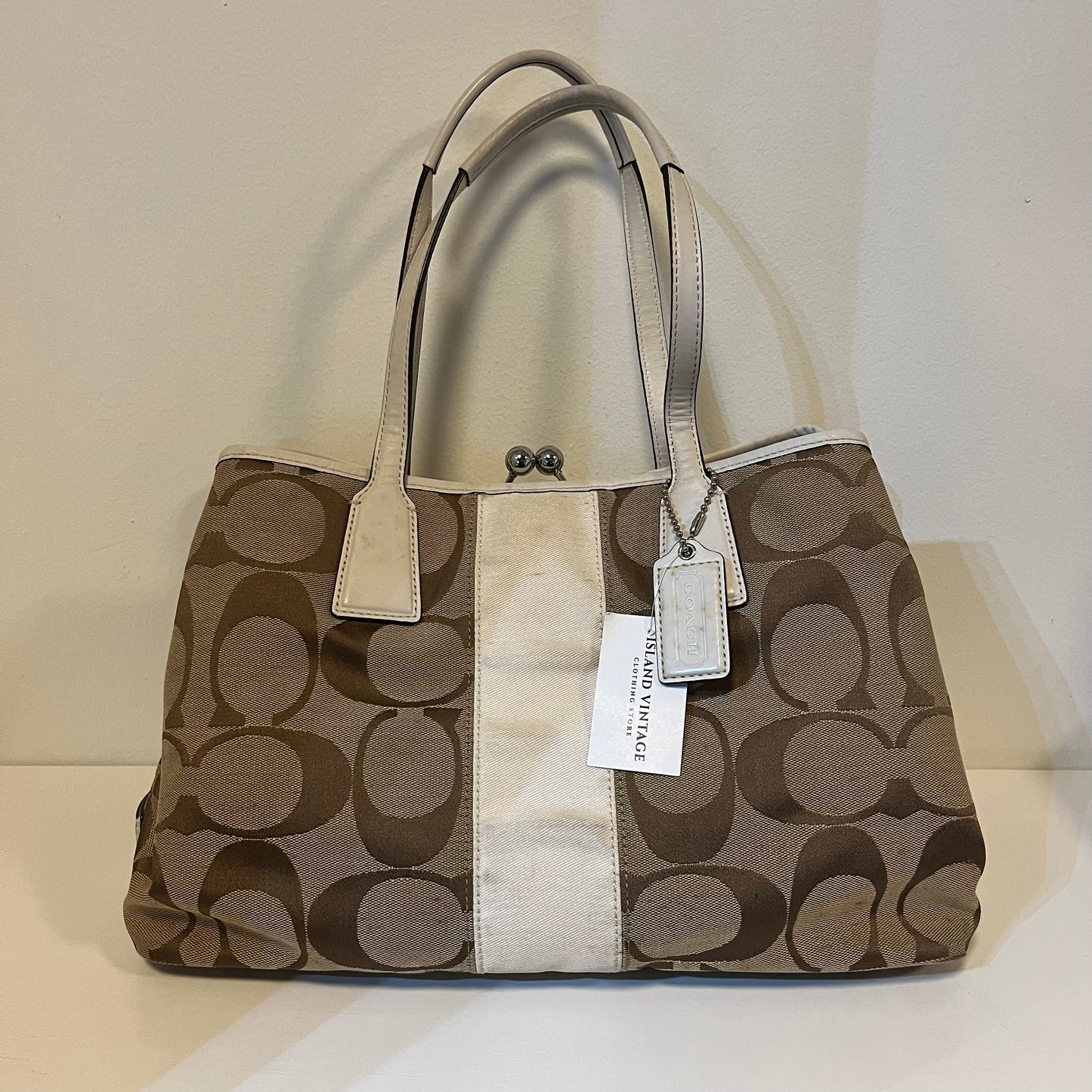 Coach Signature Canvas Kisslock Framed Bag