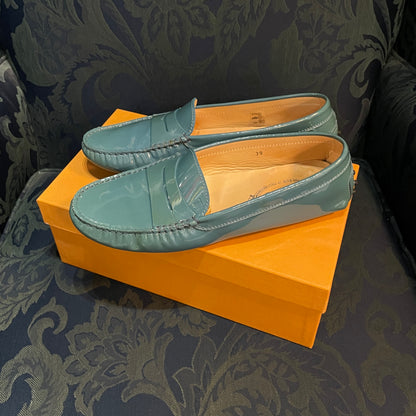TOD’s Gommino Penny Slot Patent-Leather Loafers (Blue)