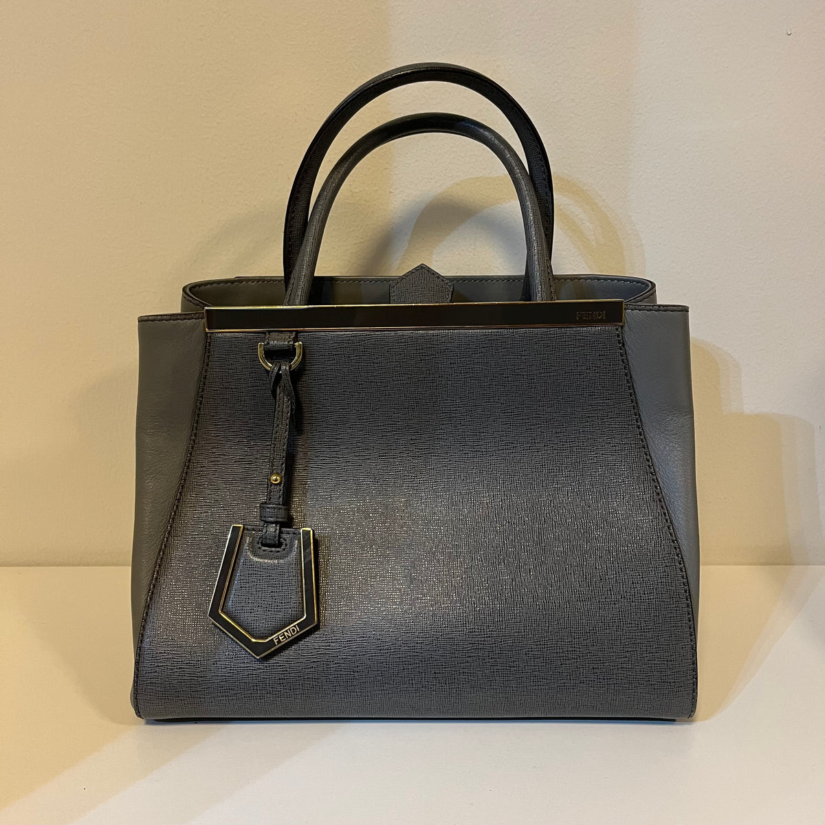 FENDI Grey Leather Mini 2Jours Tote Bag