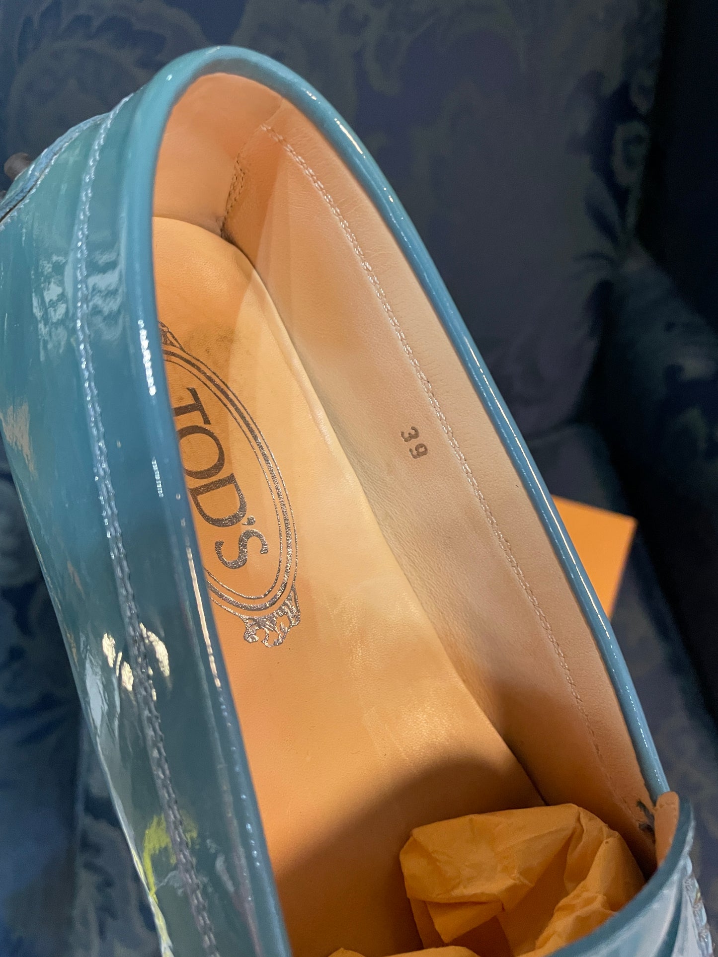 TOD’s Gommino Penny Slot Patent-Leather Loafers (Blue)