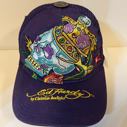 Y2K Ed Hardy Purple Skull Hat