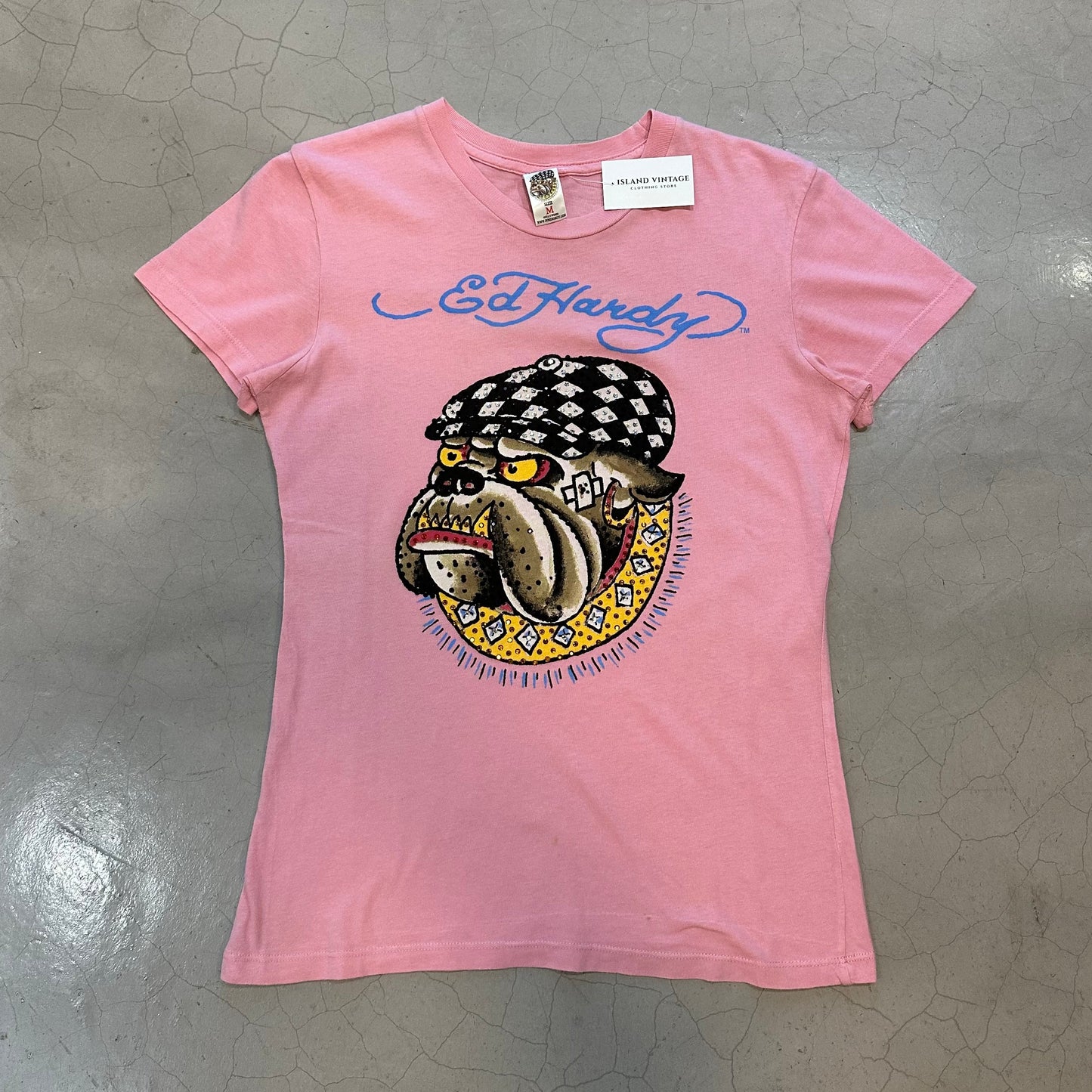 Y2K Ed Hardy by Christian Audigier Pink Bulldog Tee