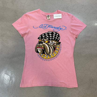 Y2K Ed Hardy by Christian Audigier Pink Bulldog Tee