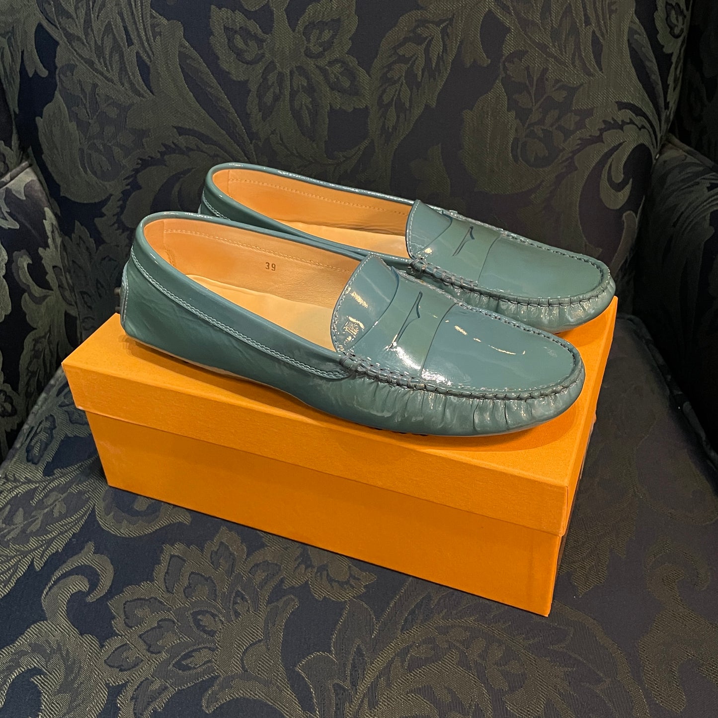 TOD’s Gommino Penny Slot Patent-Leather Loafers (Blue)