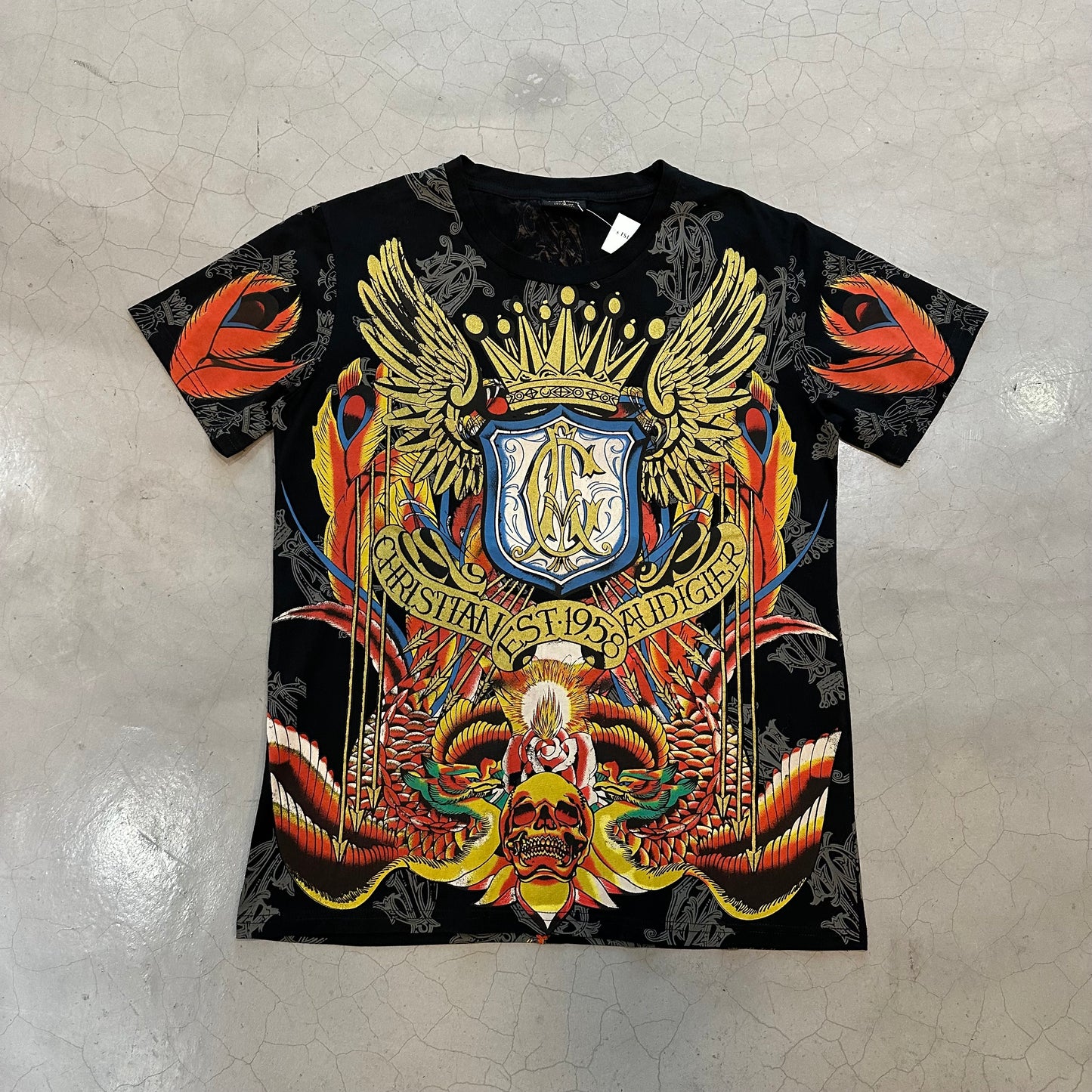 Y2K Christian Audigier Mega Print Crown Tee