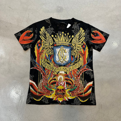 Y2K Christian Audigier Mega Print Crown Tee