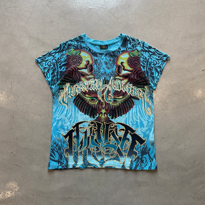 Y2K Christian Audigier Skull Trust Mega Print Tee