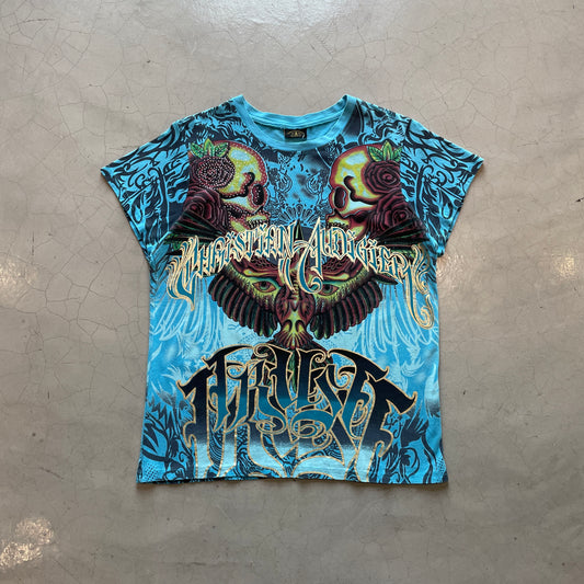 Y2K Christian Audigier Skull Trust Mega Print Tee