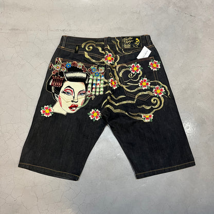 Vintage Christian Audigier Embroidered Jorts