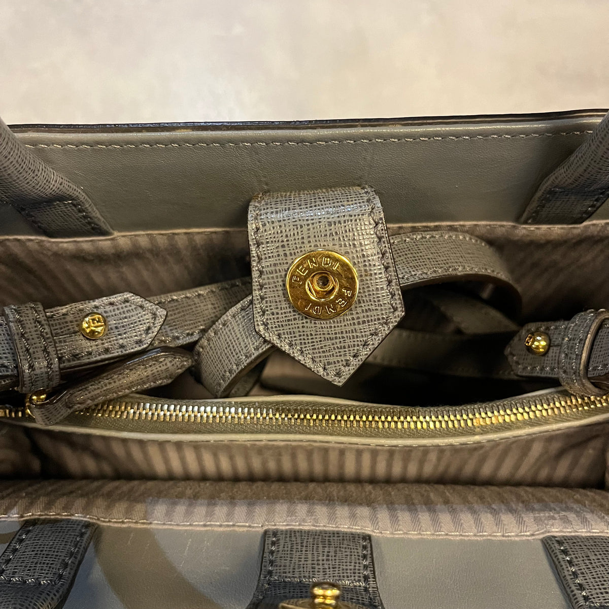 FENDI Grey Leather Mini 2Jours Tote Bag