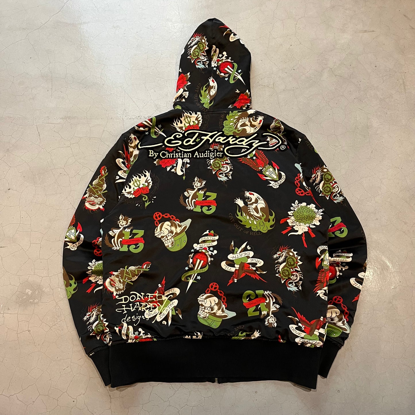Vintage Y2K Ed Hardy Tiger Reversible Embroidered Hoodie