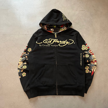 Vintage Y2K Ed Hardy Tiger Reversible Embroidered Hoodie