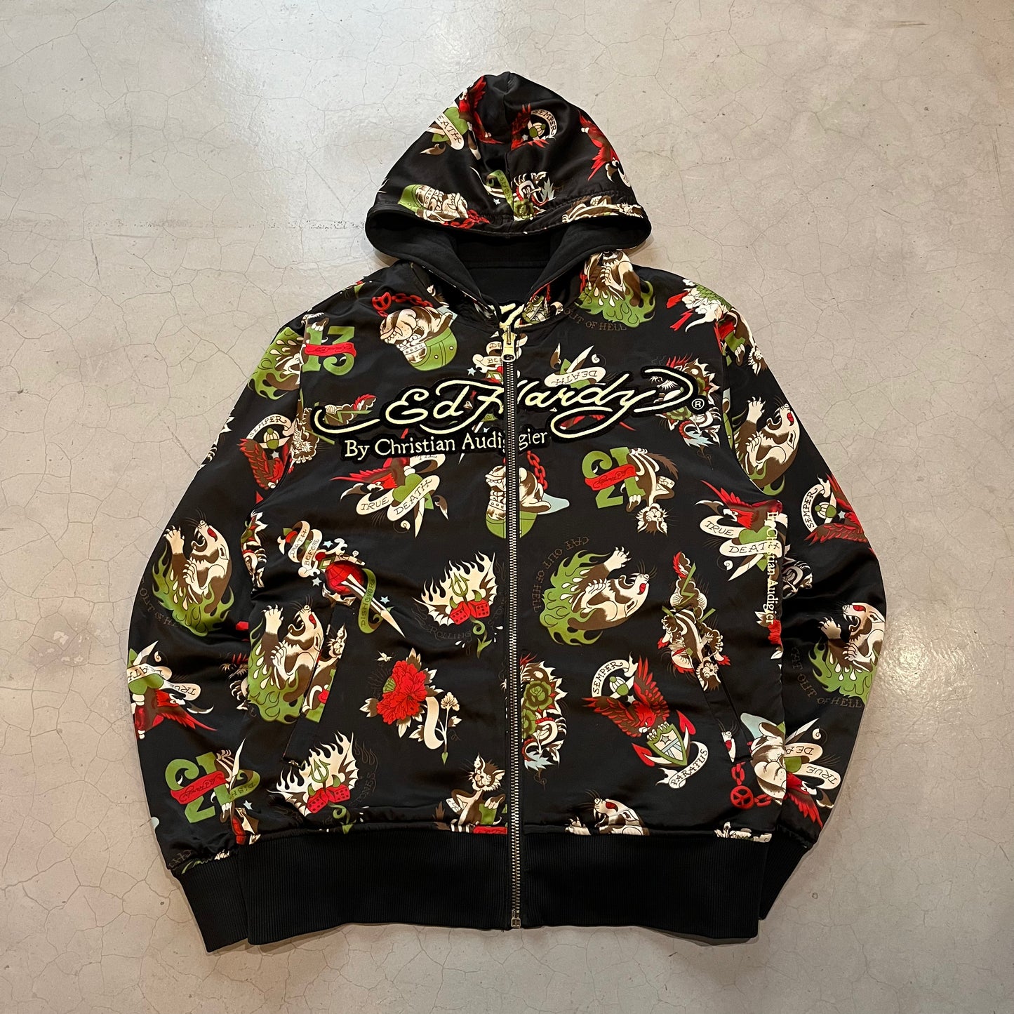 Vintage Y2K Ed Hardy Tiger Reversible Embroidered Hoodie