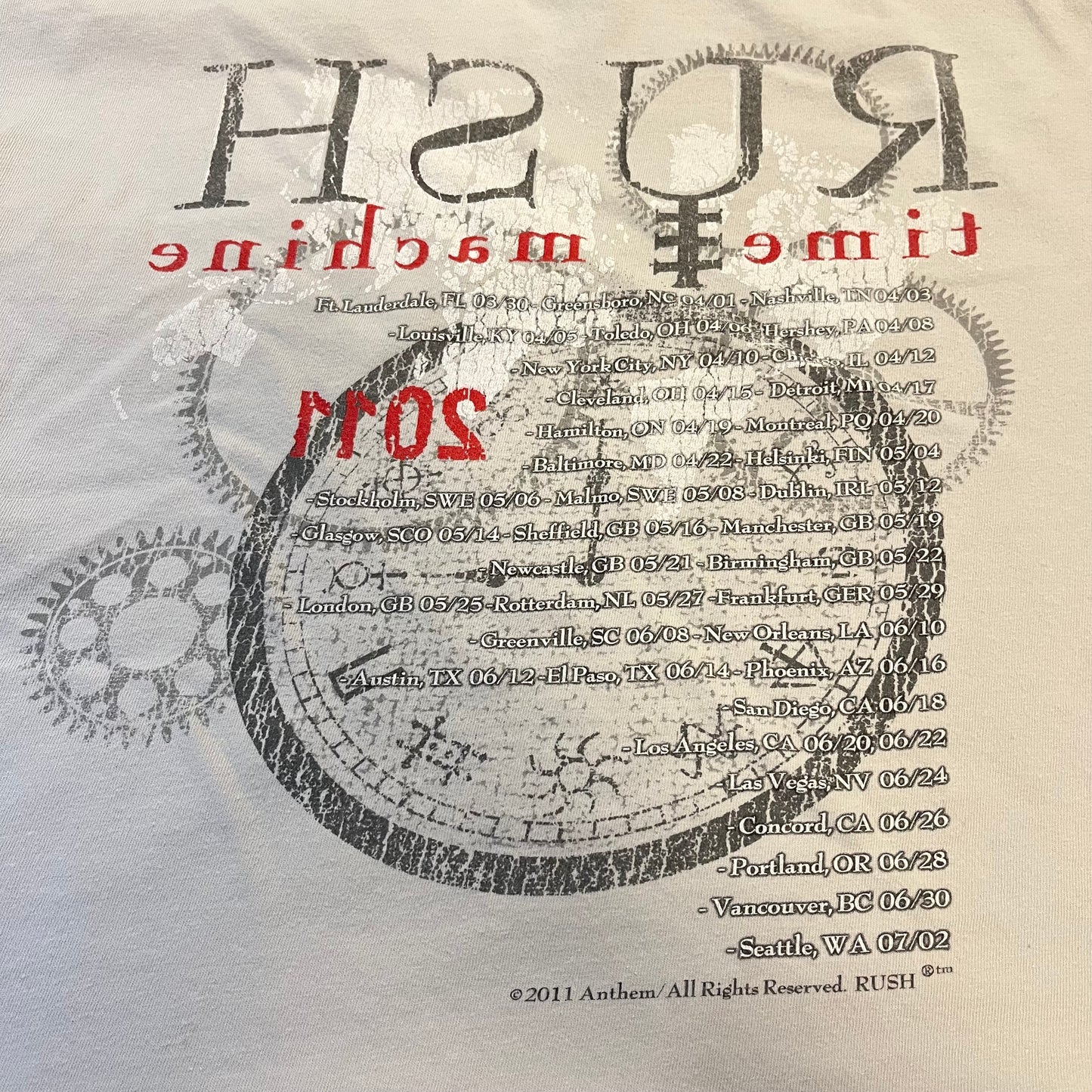 Rush Time Machine 2011 Cropped Tour T-Shirt
