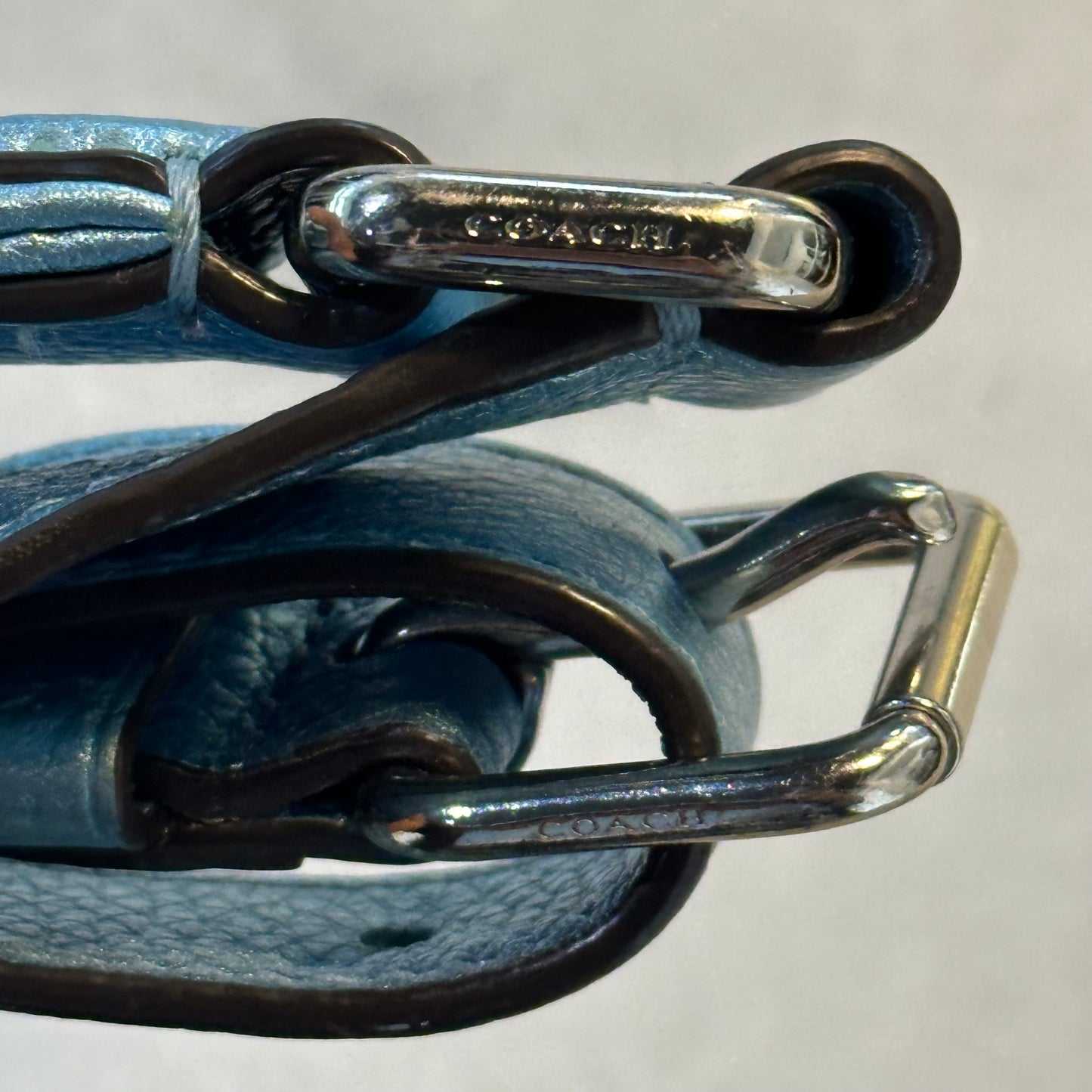 Coach Leather Metallic Blue Belt Bag