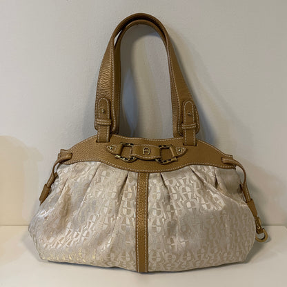 Vtg Aigner Monogram Beige Hobo Bag