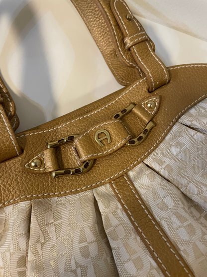 Vtg Aigner Monogram Beige Hobo Bag