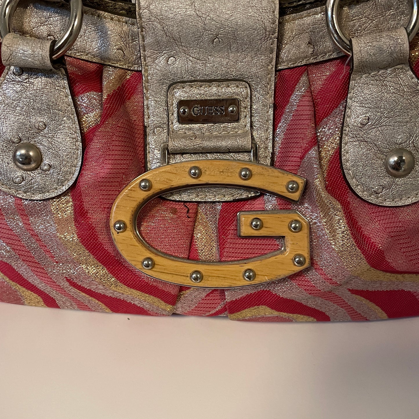 Vtg Guess Big Logo Pink Bag