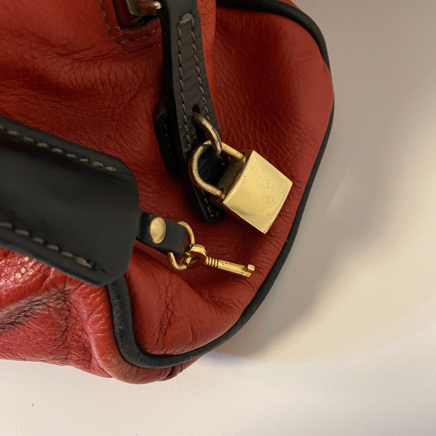 Vtg IO Genuine Leather Bag w/ Lock and Key
