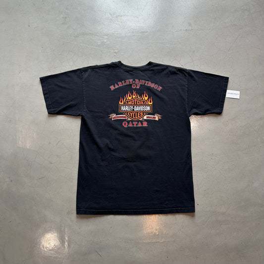 Vtg 2005 Flames Feed The Soul Qatar Harley Davidson T-Shirt