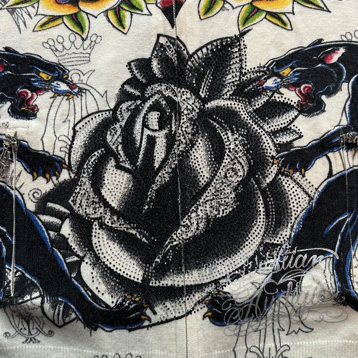 Christian Audigier Rhinestone Zip-Up Sweater