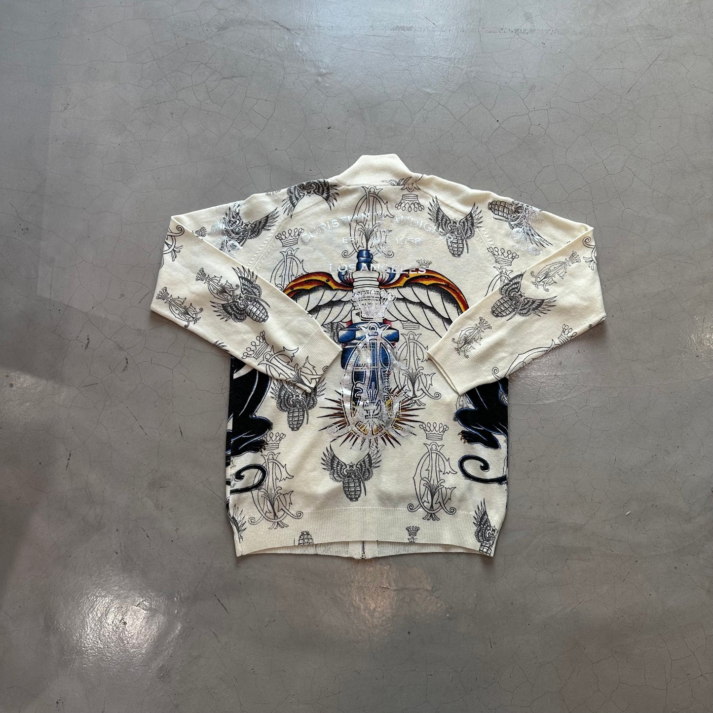 Christian Audigier Rhinestone Zip-Up Sweater
