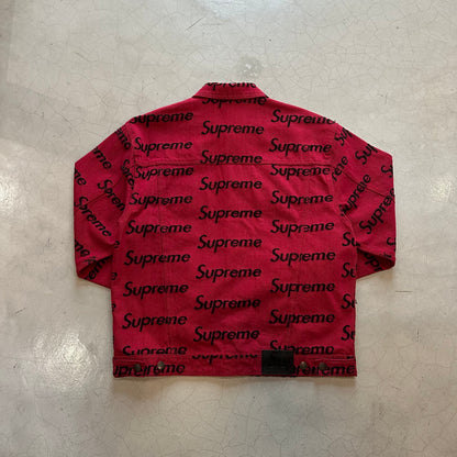 Supreme Frayed Logos Denim Trucker Jacket (Red)