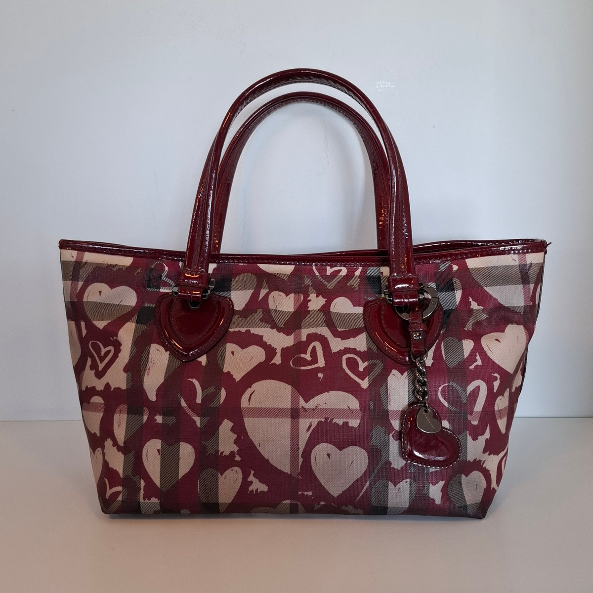 Burberry Nova Check Heart Burgundy Tote Bag