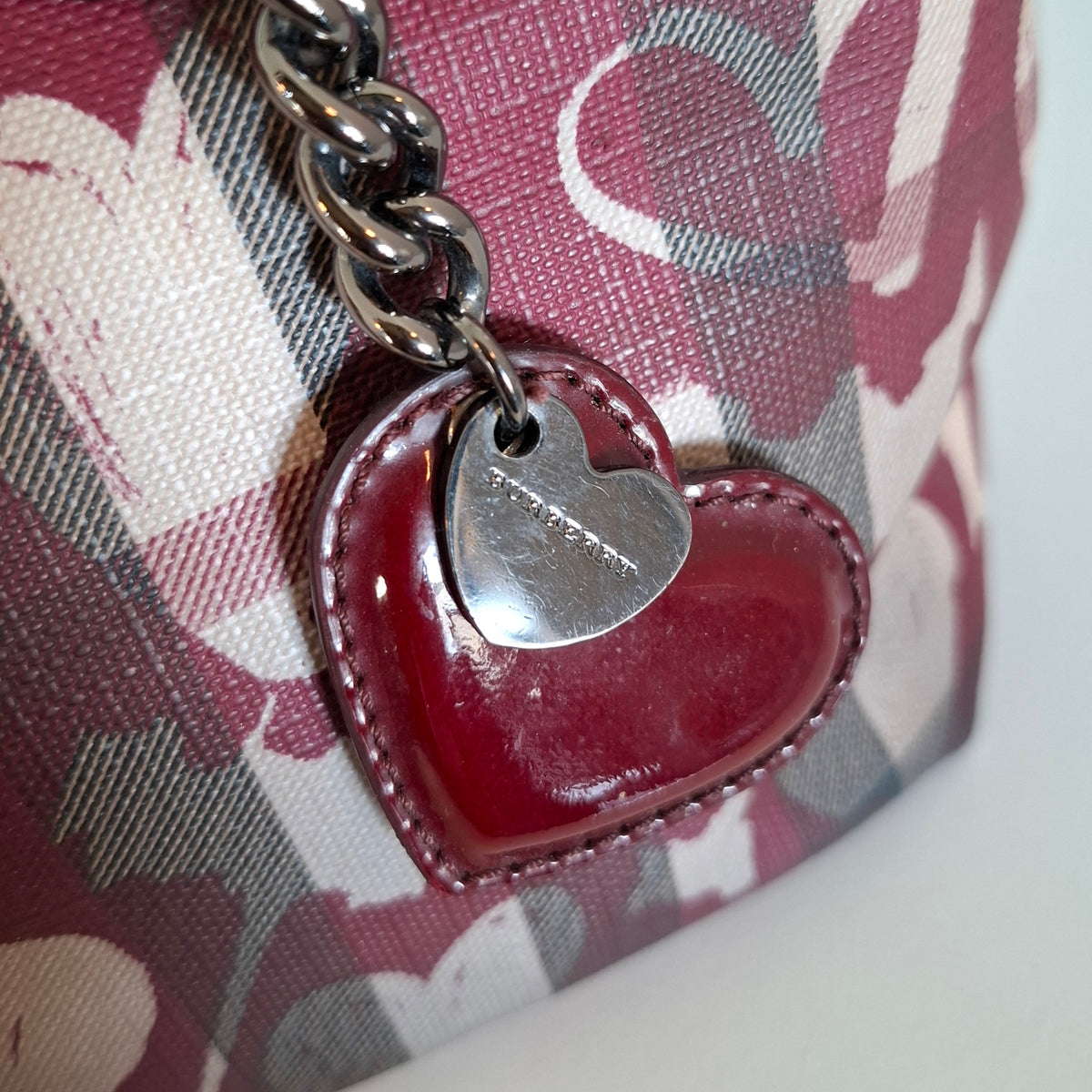 Burberry Nova Check Heart Burgundy Tote Bag